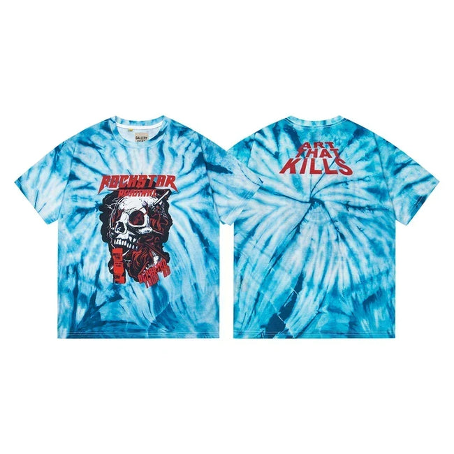 Gallery Dept. Sunburst Tie-Dye Rockstar Skull Short Sleeve T-Shirt - Blue Hover Image
