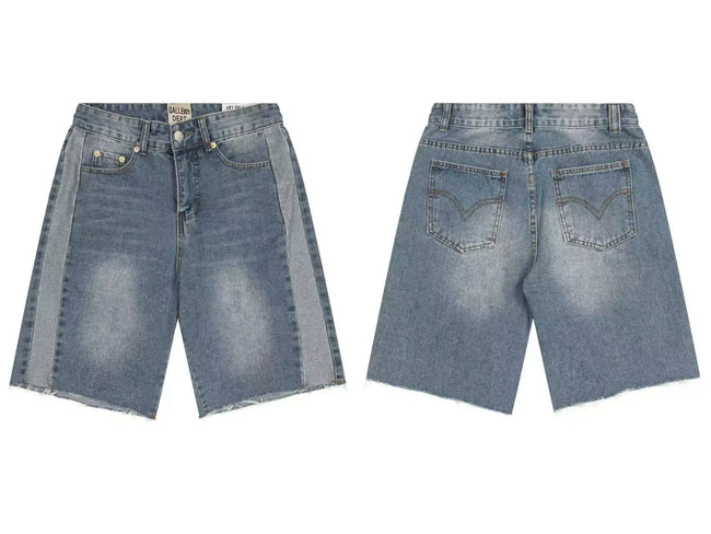 Gallery Dept. Paneled Raw-Edge Denim Shorts - Light Blue Hover Image