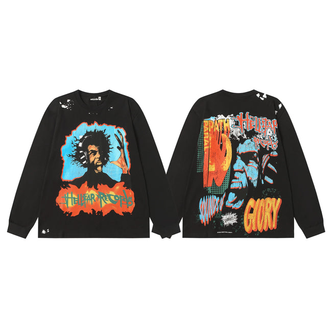 Hellstar Black Colorful Flame Portrait Long Sleeve Top Hover Image