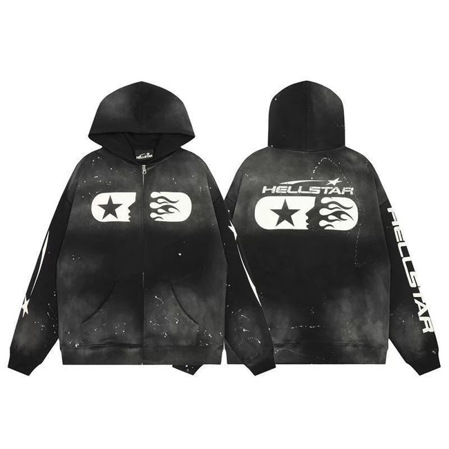 Hellstar Black Splash Ink Zip Hoodie Hover Image