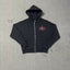 Black Zip-Up Hoodie | Streetwear Hoodie with Red Embroidered Logo Detail