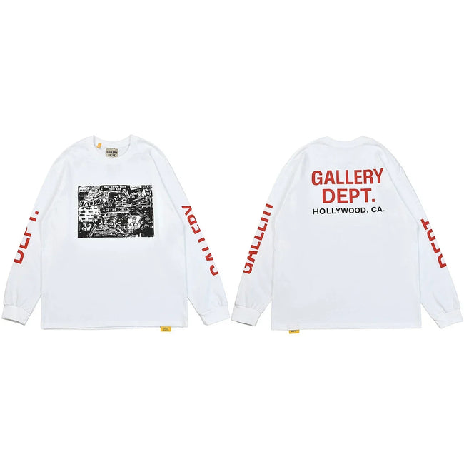 Gallery Dept. Photo Graphic & Red Logo Long Sleeve T-Shirt - White/Red Hover Image