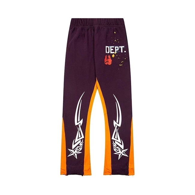 Gallery Dept. "DEPT." Tribal Star Graphic Contrast Panel Sweatpants - Deep Purple & Orange Hover Image
