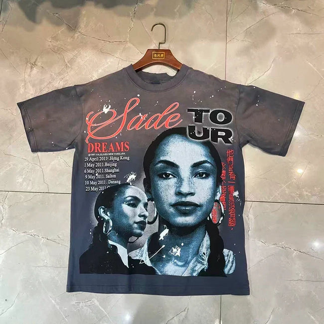 Valleydream Dark Grey Sade Tour Portrait Vintage Graphic T-Shirt Hover Image