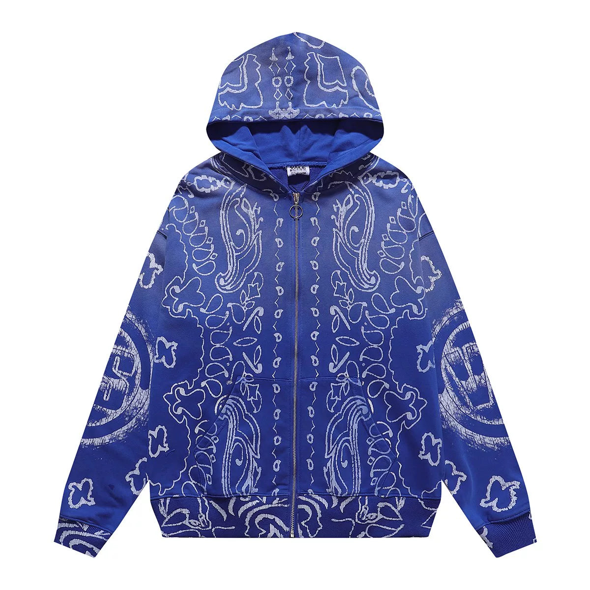 VALEFOREVER Blue Paisley Bandana Full Print Zip Up Hoodie