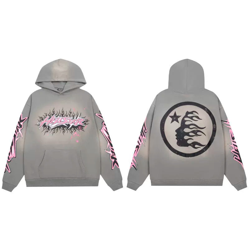 Hellstar Grey Pink Print Hoodie