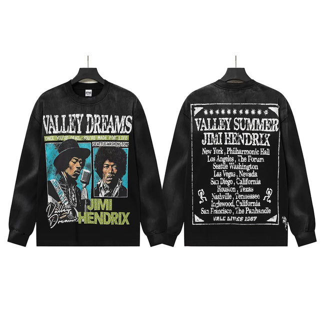 VALLEYDREAM Black Jimi Hendrix Retro Concert Poster Long Sleeve Tee Hover Image