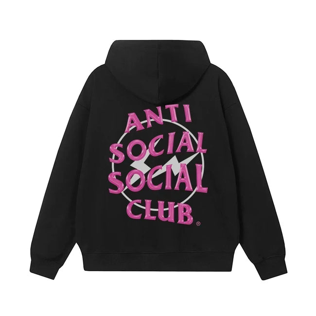 Anti Social Social Club Pink Lightning Circle Logo Hoodie - Black Hover Image