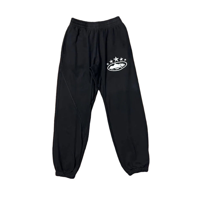 Black Vintage Star Graphic Sweatpants – Oversized Streetwear Joggers Hover Image