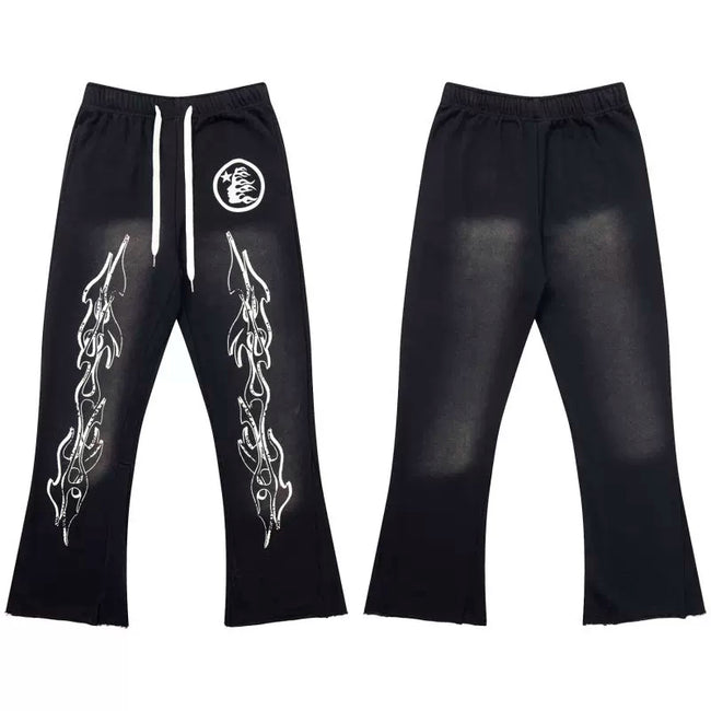 Hellstar Black Silver Swirl Graphic Flared Sweatpants Hover Image