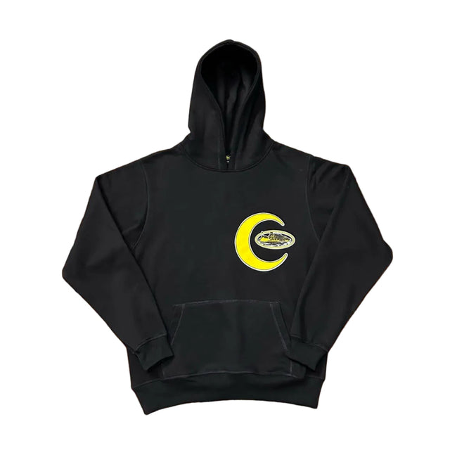 Black Crescent Graphic Hoodie – Oversized Streetwear Pullover Sweatshirt Hover Image