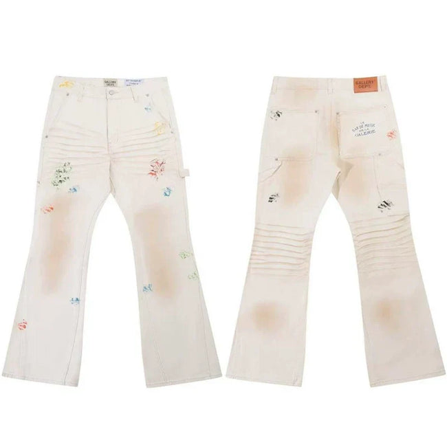 Gallery Dept. Pleated Multi-Color Paint Splatter Off-White Cargo Pants Hover Image