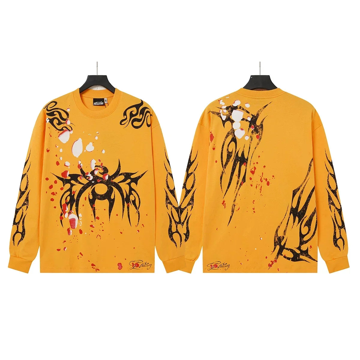 Hellstar Orange Spider Splatter Graphic Long Sleeve Shirt