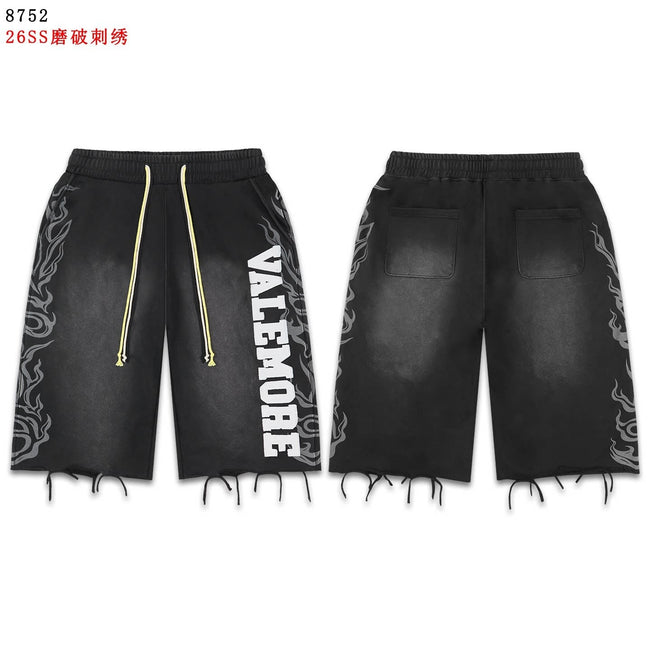 VALEFOREVER Black Washed Denim Shorts with White Graphic Print Hover Image