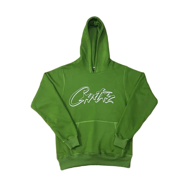 Green Script Logo Hoodie – Oversized Streetwear Pullover Sweatshirt Hover Image