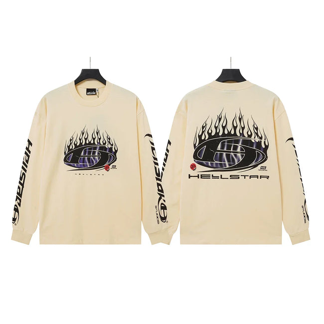 Hellstar Cream Flame Basketball Graphic Long Sleeve Tee Hover Image