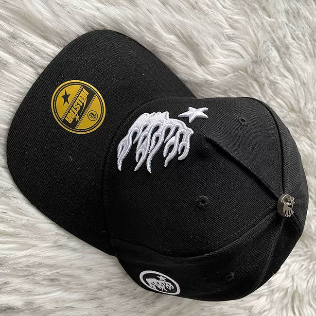 Hellstar Solid Black Flame Star Flat Brim Cap Hover Image