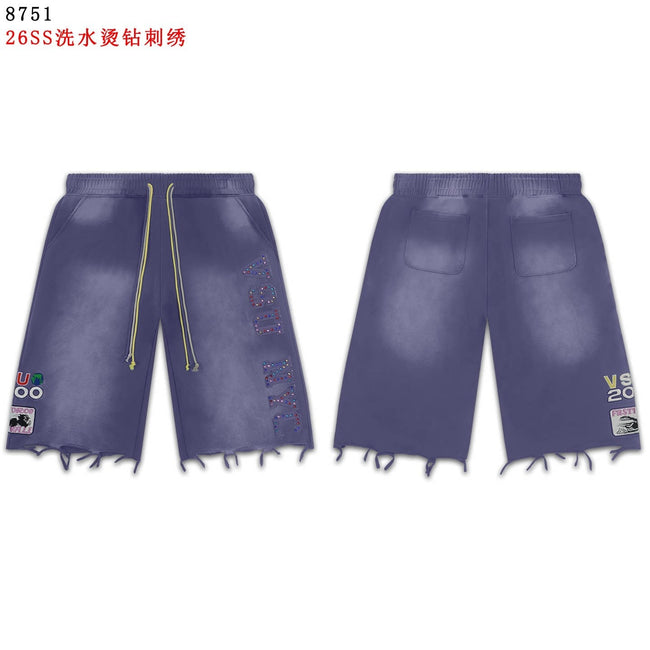 VALEFOREVER Blue Washed Denim Shorts with White Script Print Hover Image