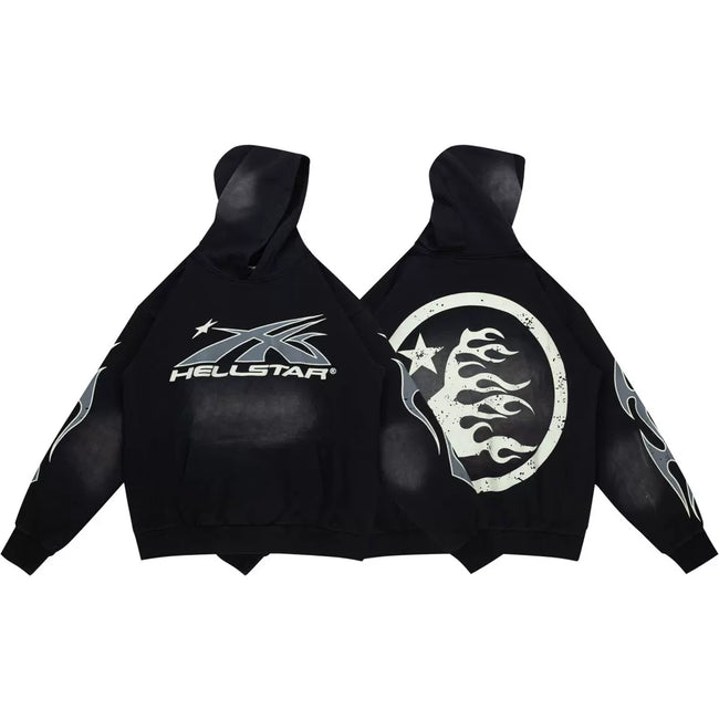 HELLSTAR Black Minimal Flame Logo Hoodie Hover Image