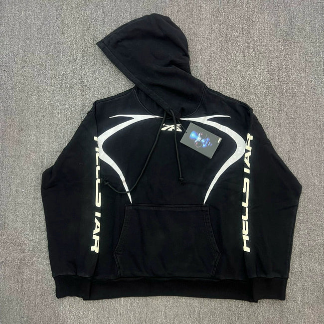 Hellstar White Line Graphic Black Hoodie Hover Image