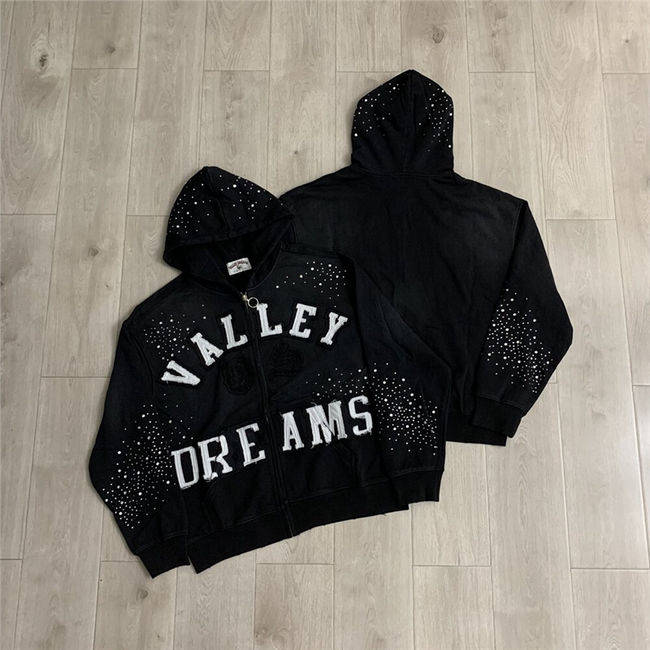 VALEFOREVER Black Valley Dreams Rhinestone Zip Up Hoodie Hover Image
