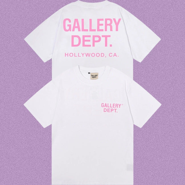 Gallery Dept. Hollywood Logo Short Sleeve T-Shirt - White/Pink Hover Image