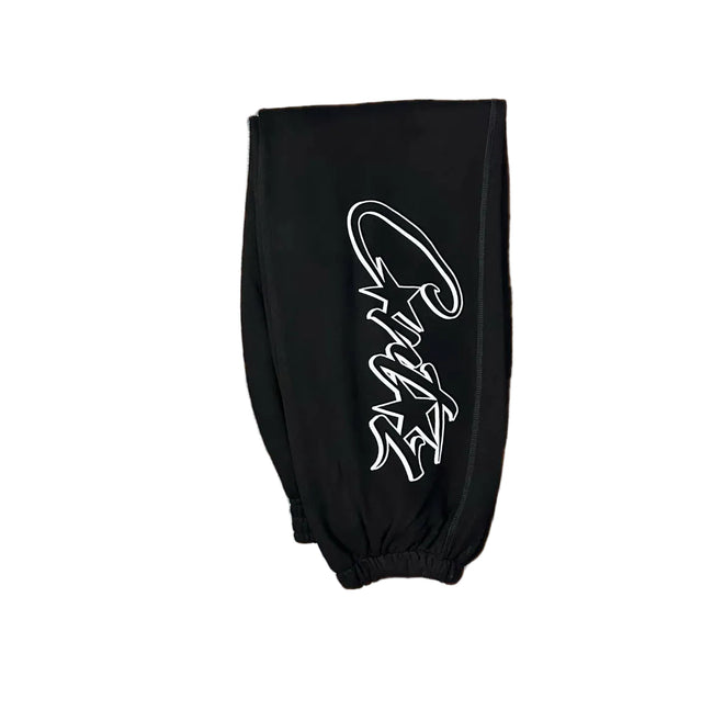 Black Script Logo Sweatpants – Oversized Streetwear Joggers Hover Image