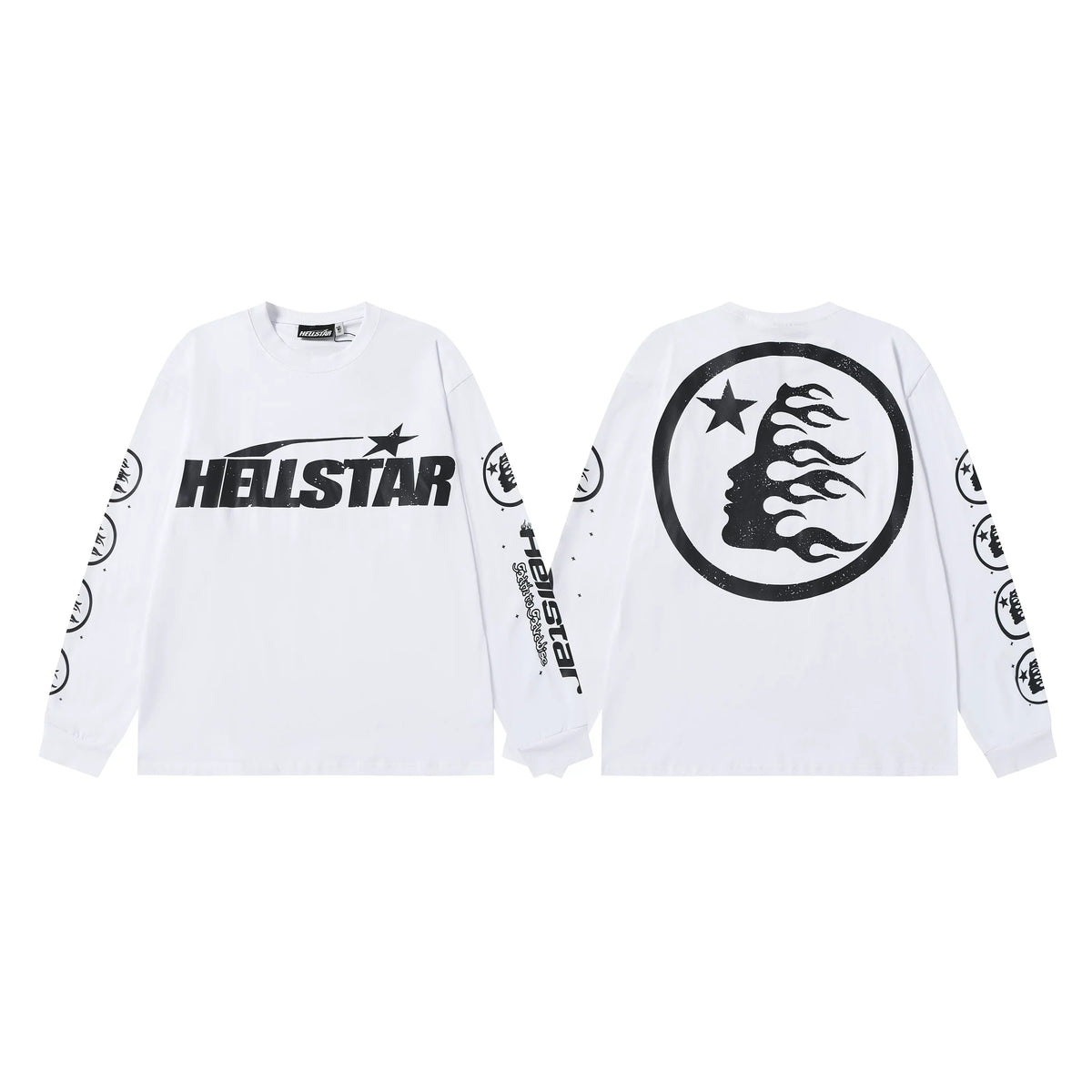 Hellstar White Logo Flame Portrait Long Sleeve Shirt