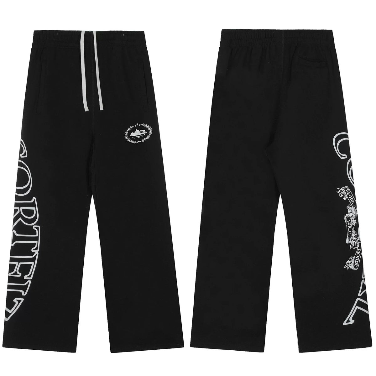 Black Graphic Straight-Leg Sweatpants | Urban Streetwear Pants with Side Print Detail