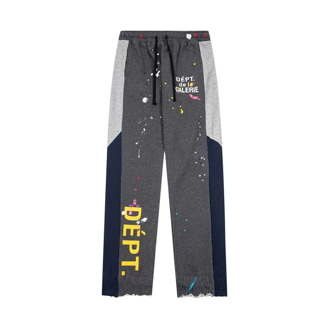 Gallery Dept. "DEPT. de la GALERIE" Vertical Logo Paint Splatter Contrast Panel Sweatpants - Charcoal Grey Hover Image
