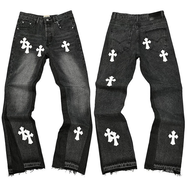 Gallery Dept. White Cross Patch Contrast Side Panel Washed Black Denim Jeans Hover Image