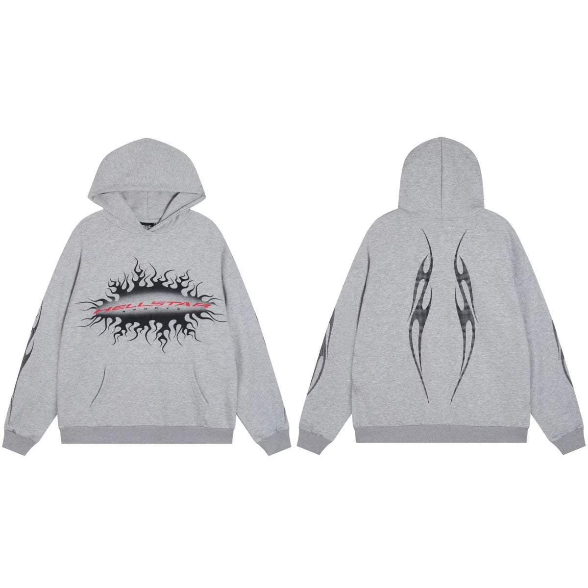 Hellstar Grey Flame Crack Hoodie