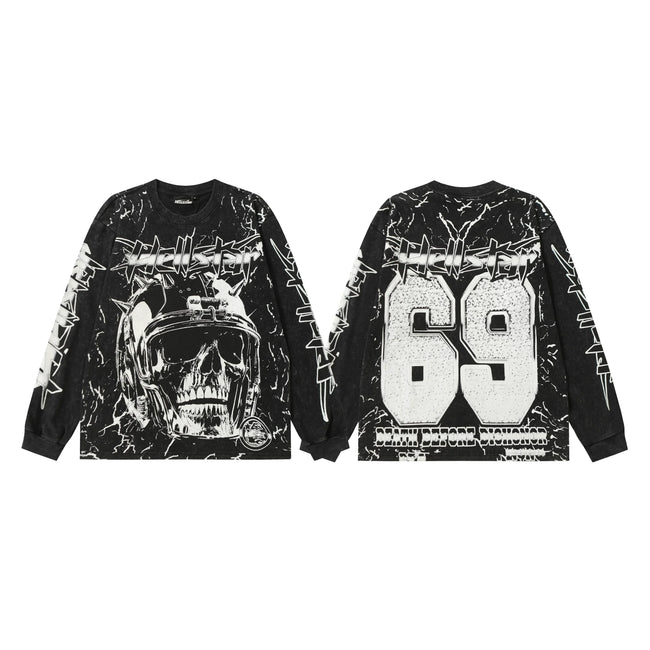 Hellstar Black Cracked Skull 69 Long Sleeve Top Hover Image