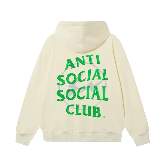 Anti Social Social Club Green Lightning Circle Logo Hoodie - Cream Hover Image