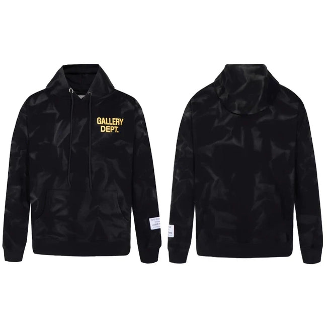 Gallery Dept Black Marble Tie‑Dye Gold Logo Pullover Hoodie Hover Image