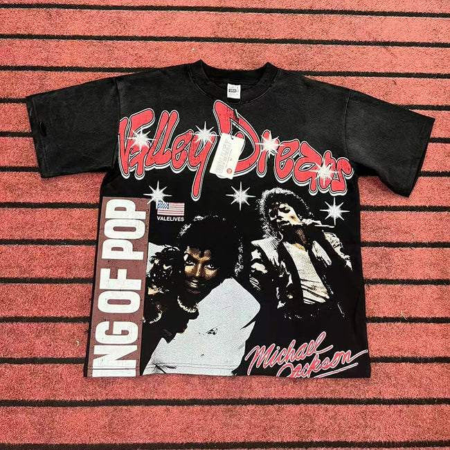 Valleydream Black King Of Pop Boxing Collage Vintage Graphic T-Shirt Hover Image