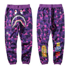 BAPE Purple Camo Shark Joggers, WGM Tiger Print Unisex Hip‑Hop Streetwear Sweatpants