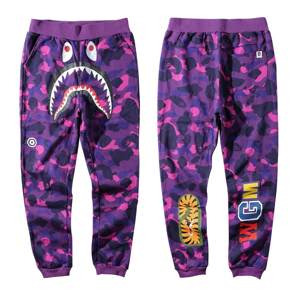 BAPE Purple Camo Shark Joggers, WGM Tiger Print Unisex Hip‑Hop Streetwear Sweatpants