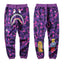 BAPE Purple Camo Shark Joggers, WGM Tiger Print Unisex Hip‑Hop Streetwear Sweatpants