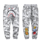 BAPE Silver Grey Camo Shark Face Graphic Jogger Pants Unisex Streetwear Sweatpants