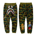 BAPE Army Green Camo Shark Face Graphic Jogger Pants Unisex Streetwear Sweatpants