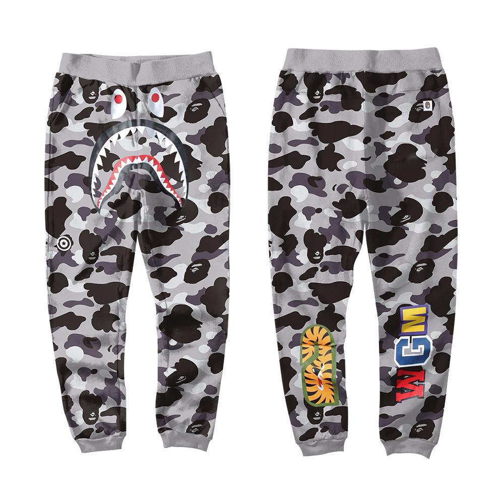 BAPE Black Grey Camo Shark Face Graphic Jogger Pants Unisex Streetwear Sweatpants