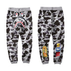 BAPE Black Grey Camo Shark Face Graphic Jogger Pants Unisex Streetwear Sweatpants