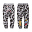 BAPE Black Grey Camo Shark Face Graphic Jogger Pants Unisex Streetwear Sweatpants