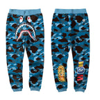 BAPE Light Blue Camo Shark Face Graphic Jogger Pants Unisex Streetwear Sweatpants