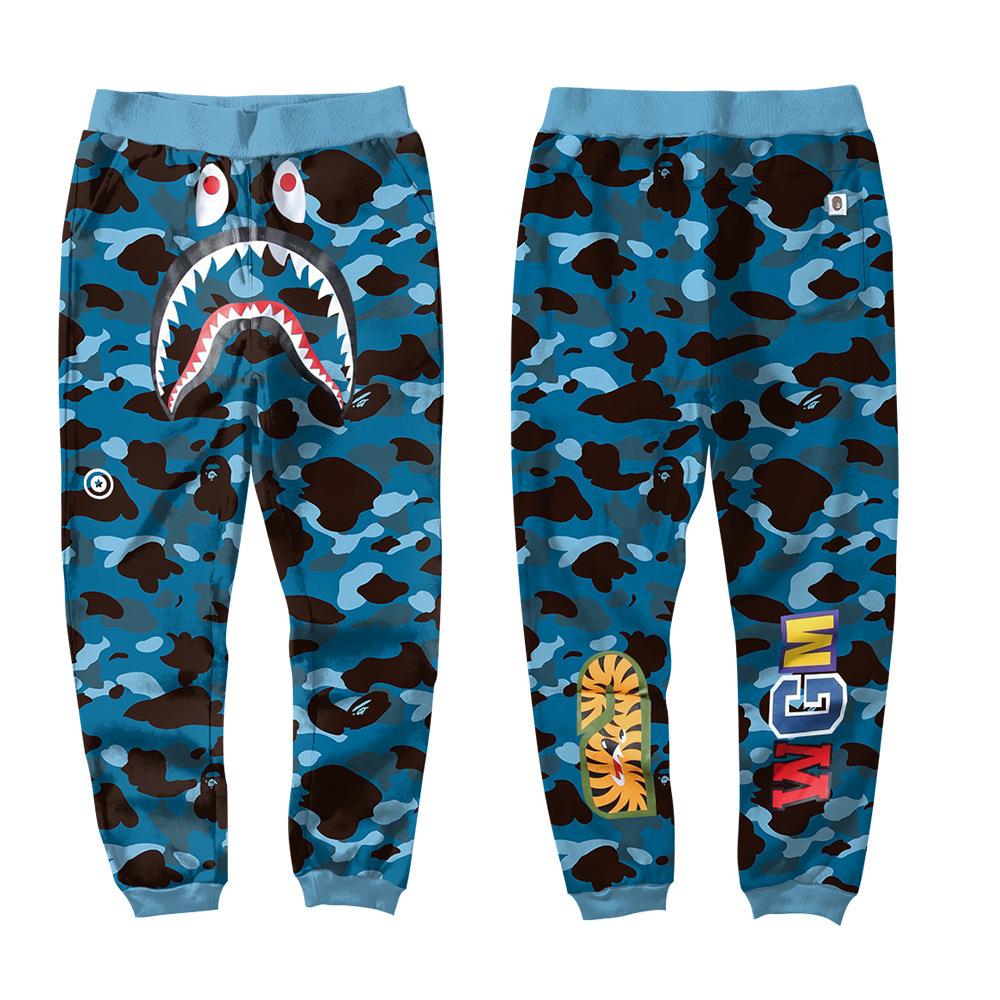 BAPE Light Blue Camo Shark Face Graphic Jogger Pants Unisex Streetwear Sweatpants