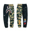 BAPE Black Khaki Split Camo Shark Face Graphic Jogger Pants Unisex Streetwear Sweatpants
