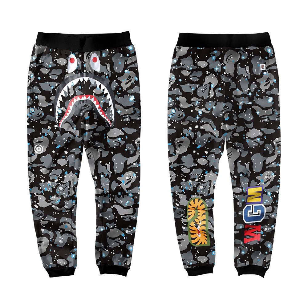 BAPE Starry Night Black Camo Shark Face Graphic Jogger Pants Unisex Streetwear Sweatpants