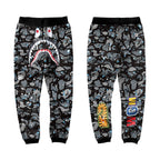 BAPE Starry Night Black Camo Shark Face Graphic Jogger Pants Unisex Streetwear Sweatpants