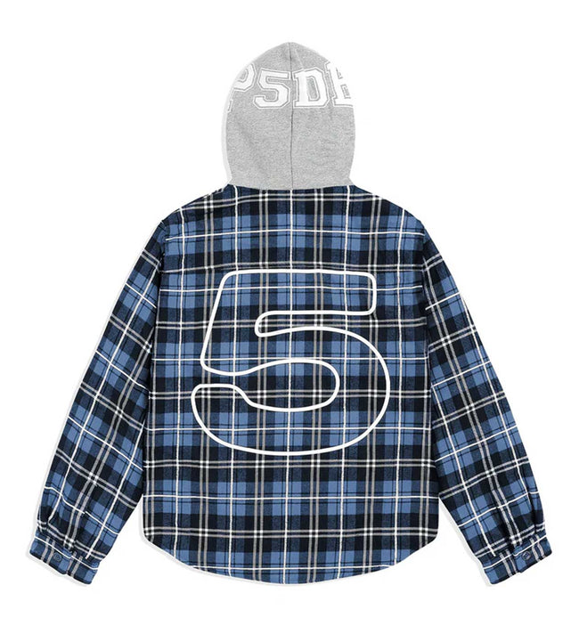 Sp5der Hooded Flannel Zip Up Blue Main Image
